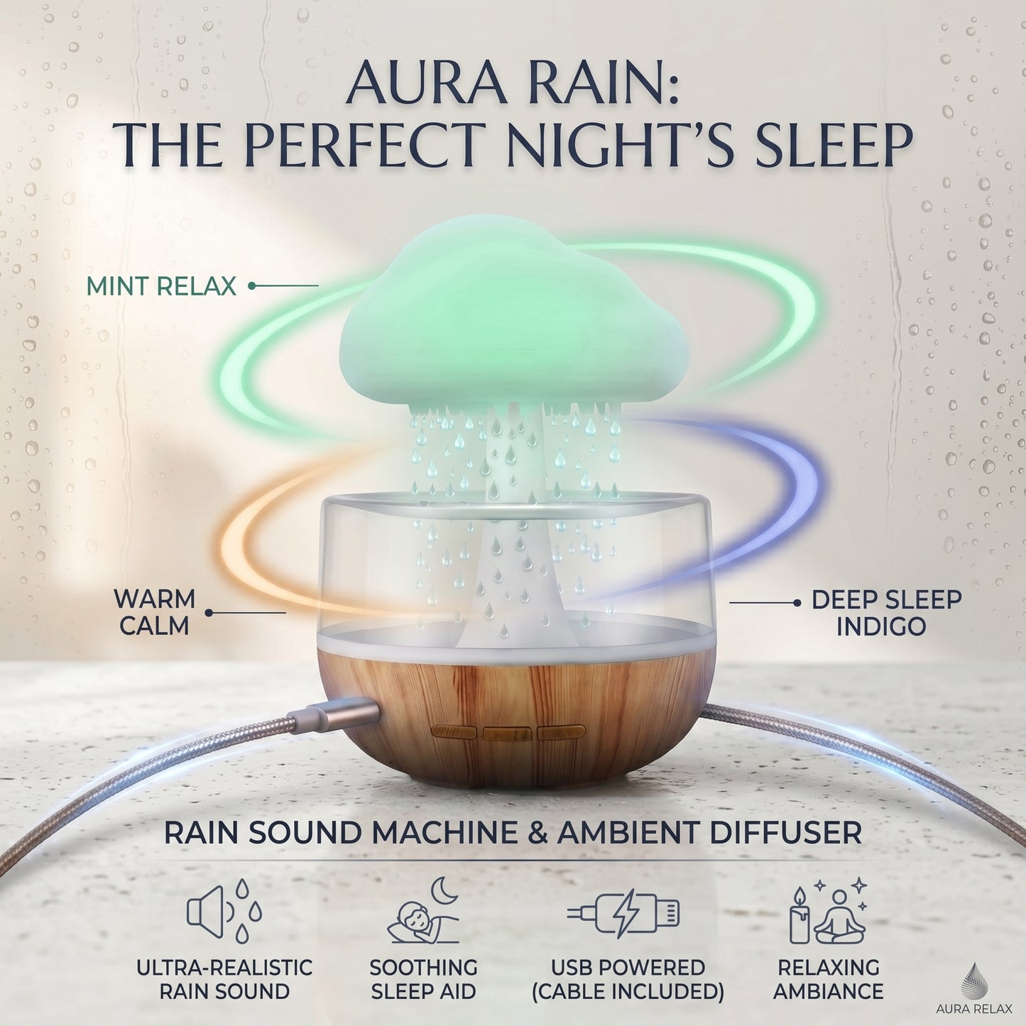 Rain Cloud Humidifier – Aroma Diffuser & LED Night Lamp