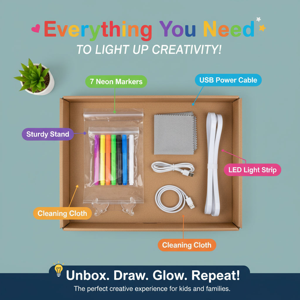 kids LED drawing board gift, educational drawing toy, creative learning activity, screen free toy for children, fun art board for toddlers, glow writing board, interactive kids toy, perfect birthday gift