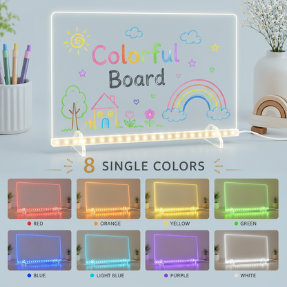8 color LED drawing board, multicolor glow drawing board, adjustable brightness drawing tablet, light up drawing board for kids, colorful art board, creative activity toy, kids imagination toy